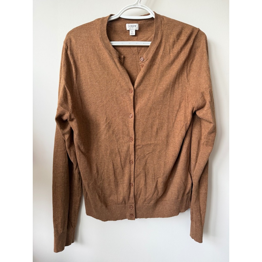 J. Crew Jackie Cardigan Sweater Womens Large Brown Camel Button Front Knit L